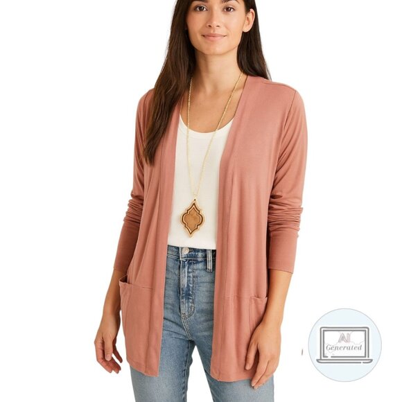 LOGO by Lori Goldstein Knit Cardigan w/ Color-Block Pockets Mauve Pink Size M - Picture 1 of 12